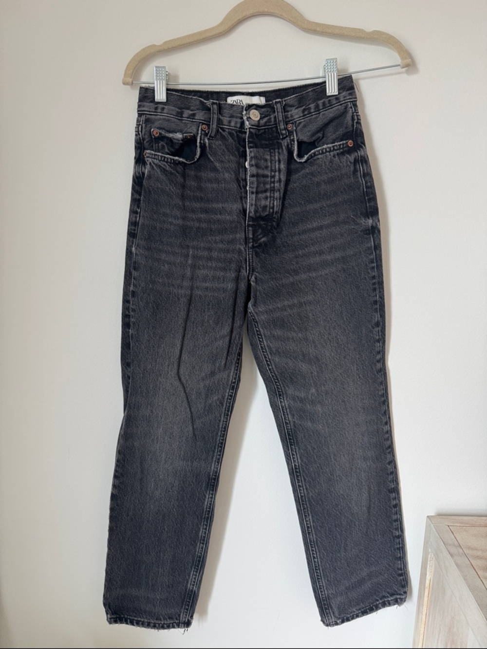 Zara High Waist Black Straight Leg Jeans